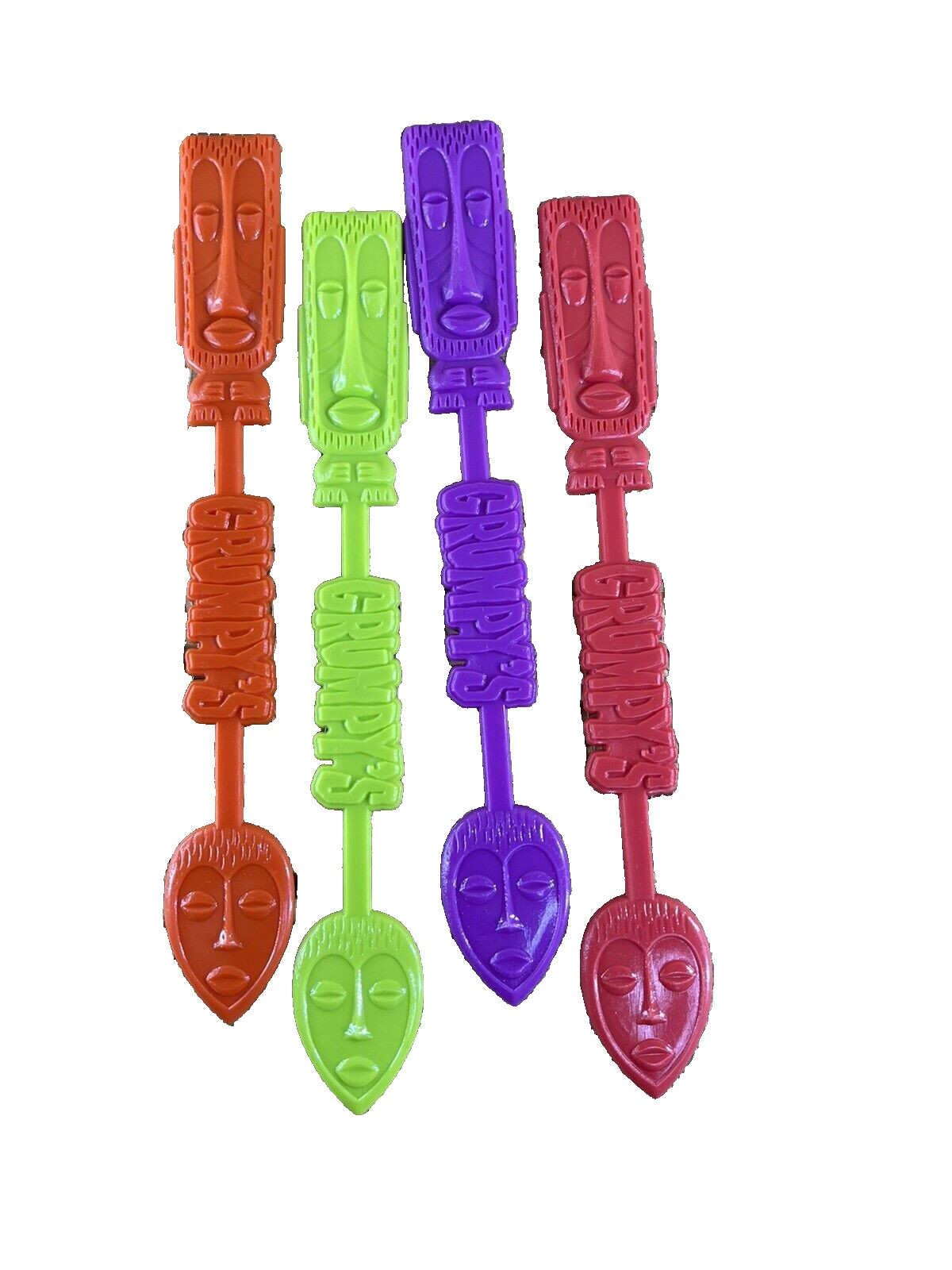 Shag Swizzle Sticks Tiki Bar Big Kahuna Bash Set of 4 Tiki Mug Guy Grumpy's