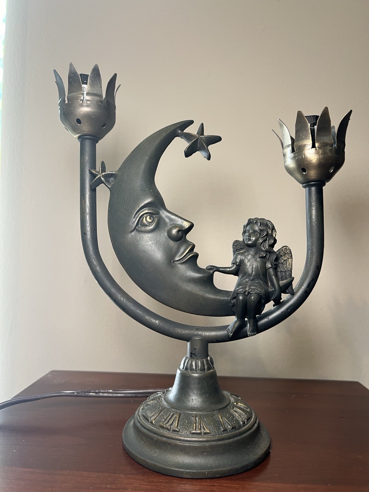 Celestial Moon Star Fairy Angel Bronze Table Lamp Base Art Deco Style Working