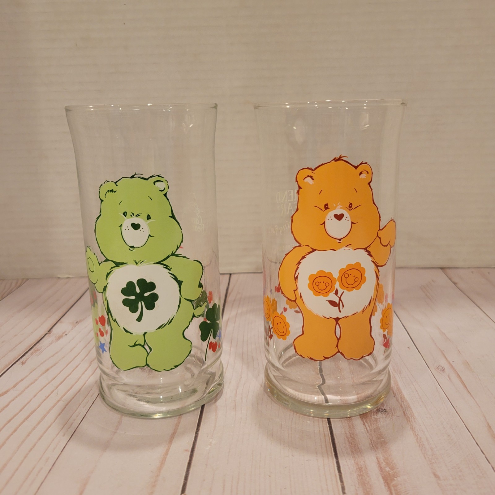1983 Good Luck & Friend Bear Care Bears Pizza Hut Glasses Pizza Hut Excellent