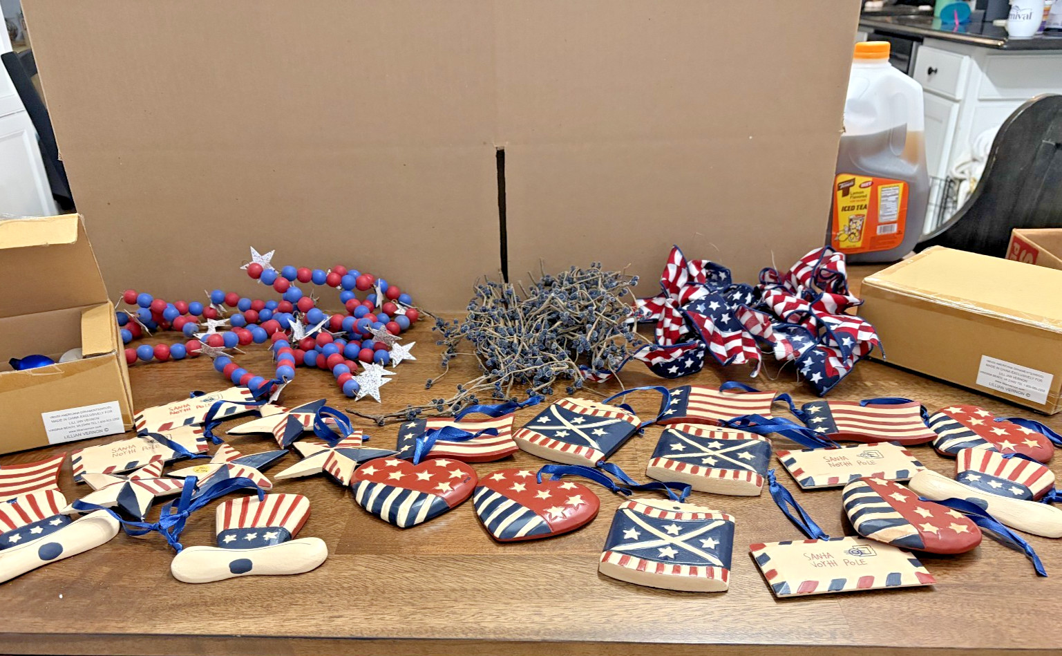 Vintage 2001 Lillian Vernon Americana Wood Ornaments Patriotic NOS Box