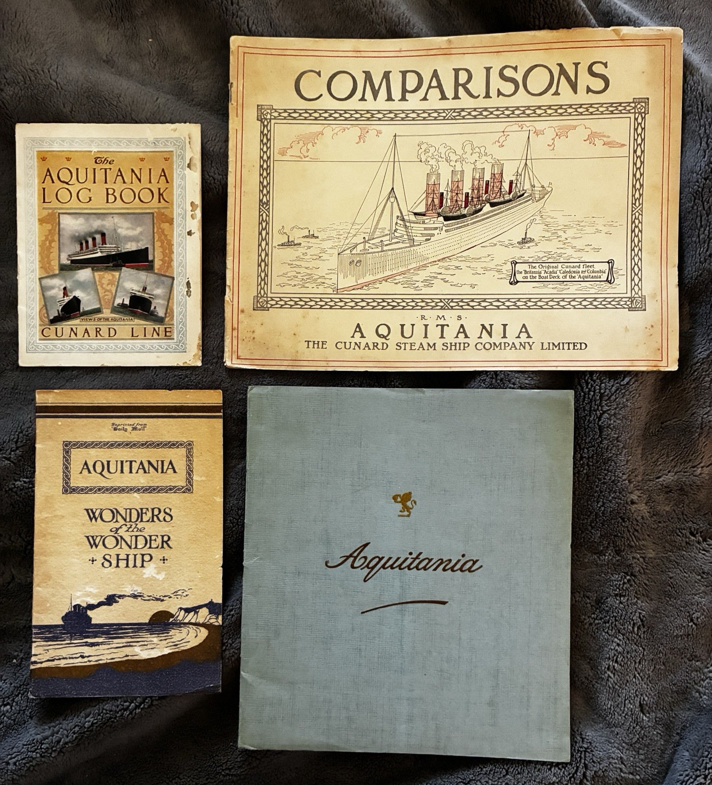 Authentic Aquitania Cunard Steam Ship Brochure / Booklet Lot of 4 Items