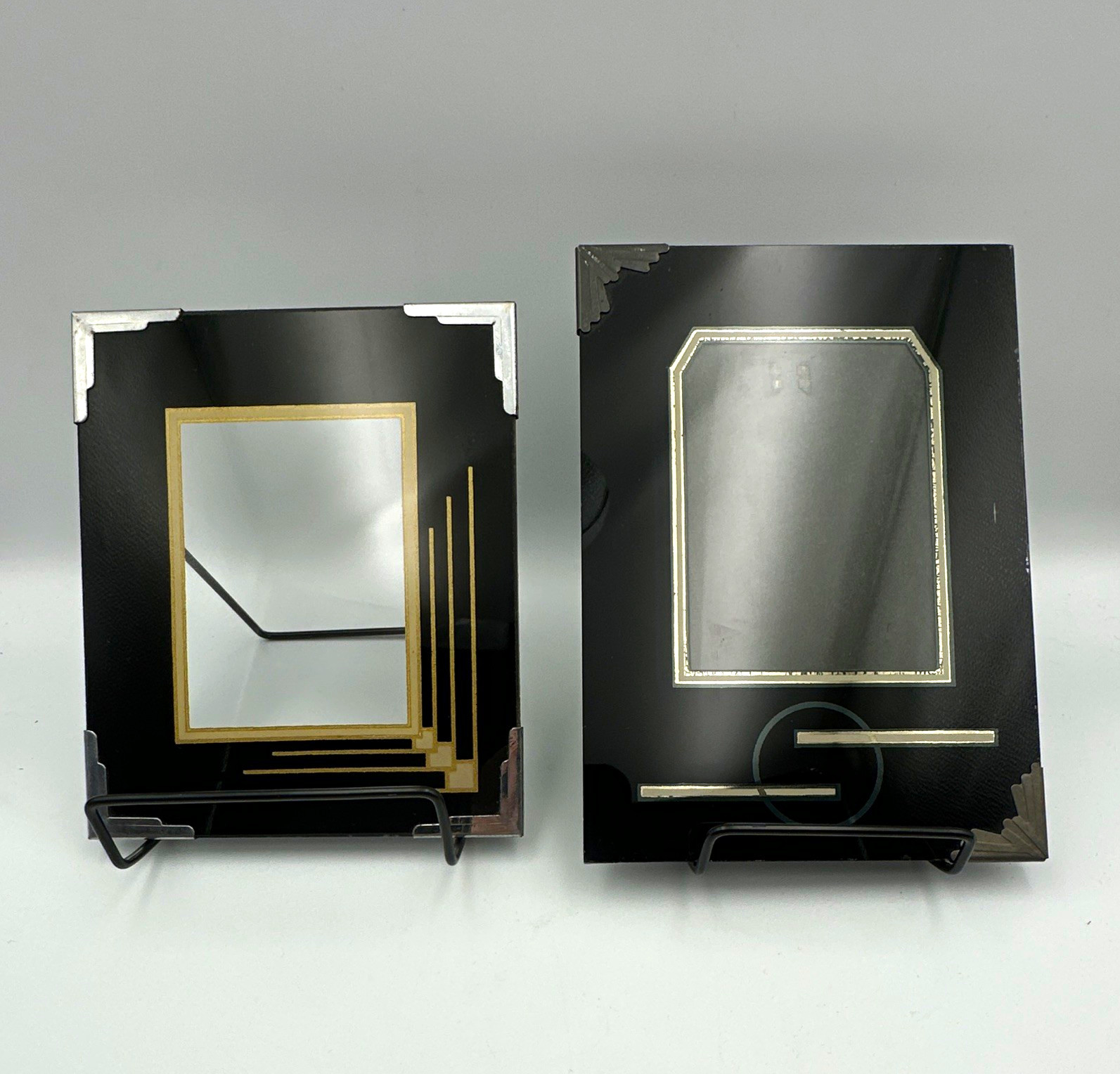 1920s Art Deco Reverse Black & Gold Glass Picture Frames 5x7 and 5x6 Roaring 20s