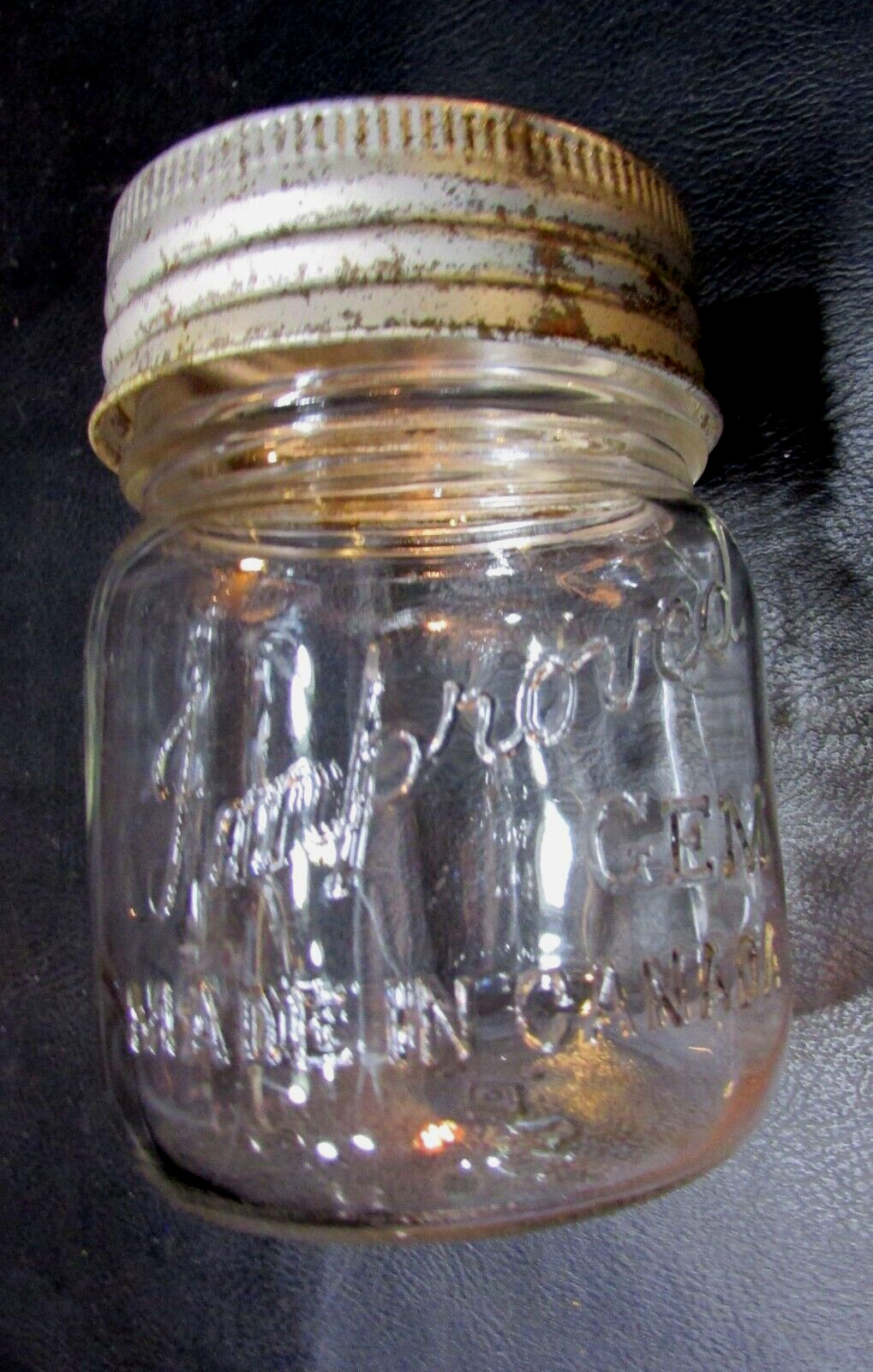 Primitive Old 1950's Improved Gem Canada Clear Glass Vintage 1 Pint Canning Jar