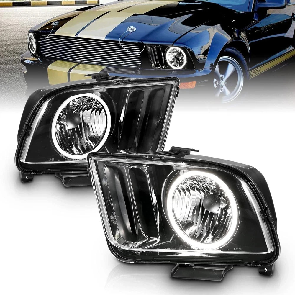 for 2005-2009 Ford Mustang Xtreme LED Halo Black Replacement Headlights Pair - P