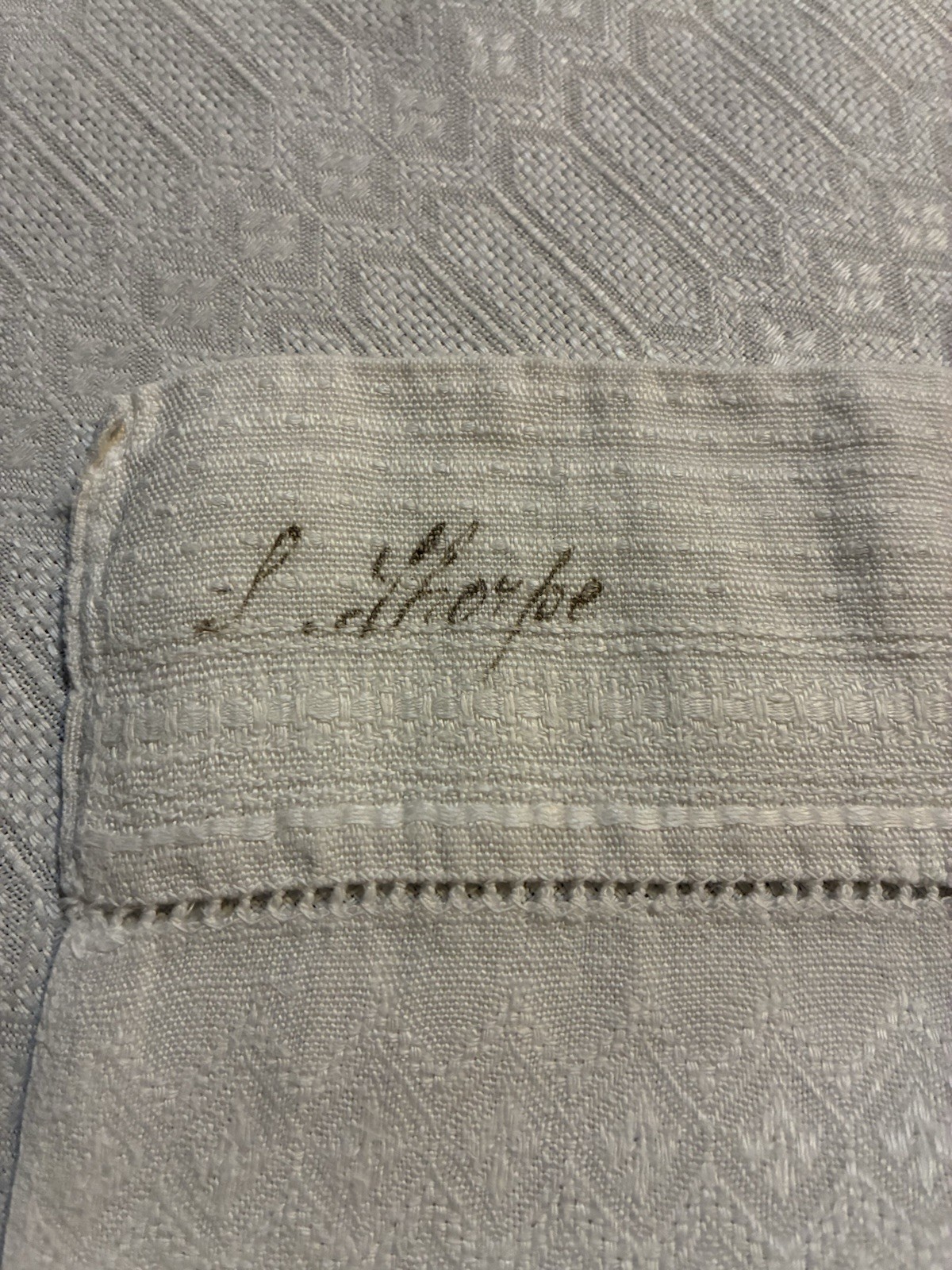 MINT Antique Heavy Huck Linen Towel 24x41 All-Over Pattern Signed Restored VTG