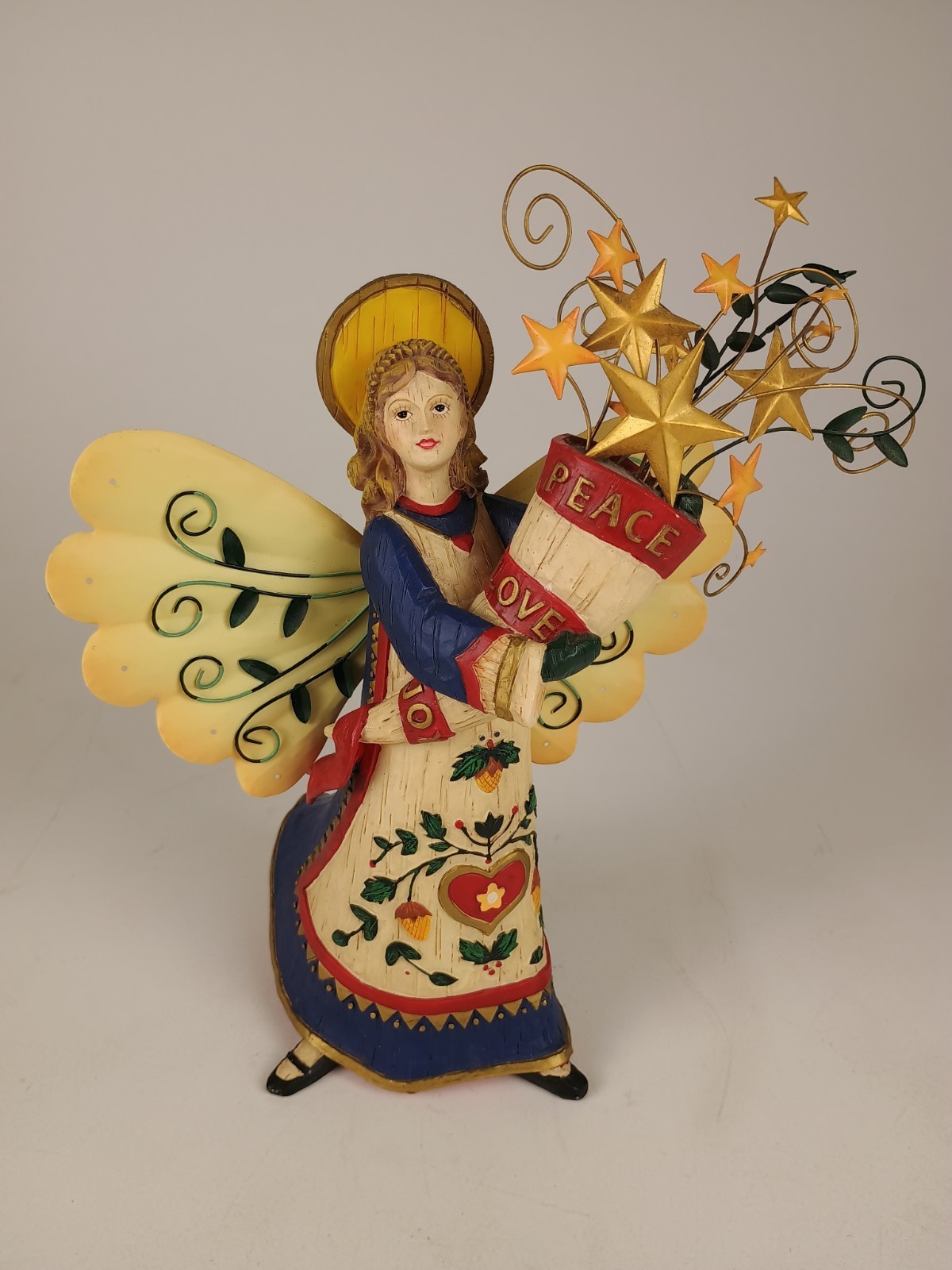2002 Kathy Killip For Demdaco Folk Art Peace Love Joy Christmas Holiday Angel 9\