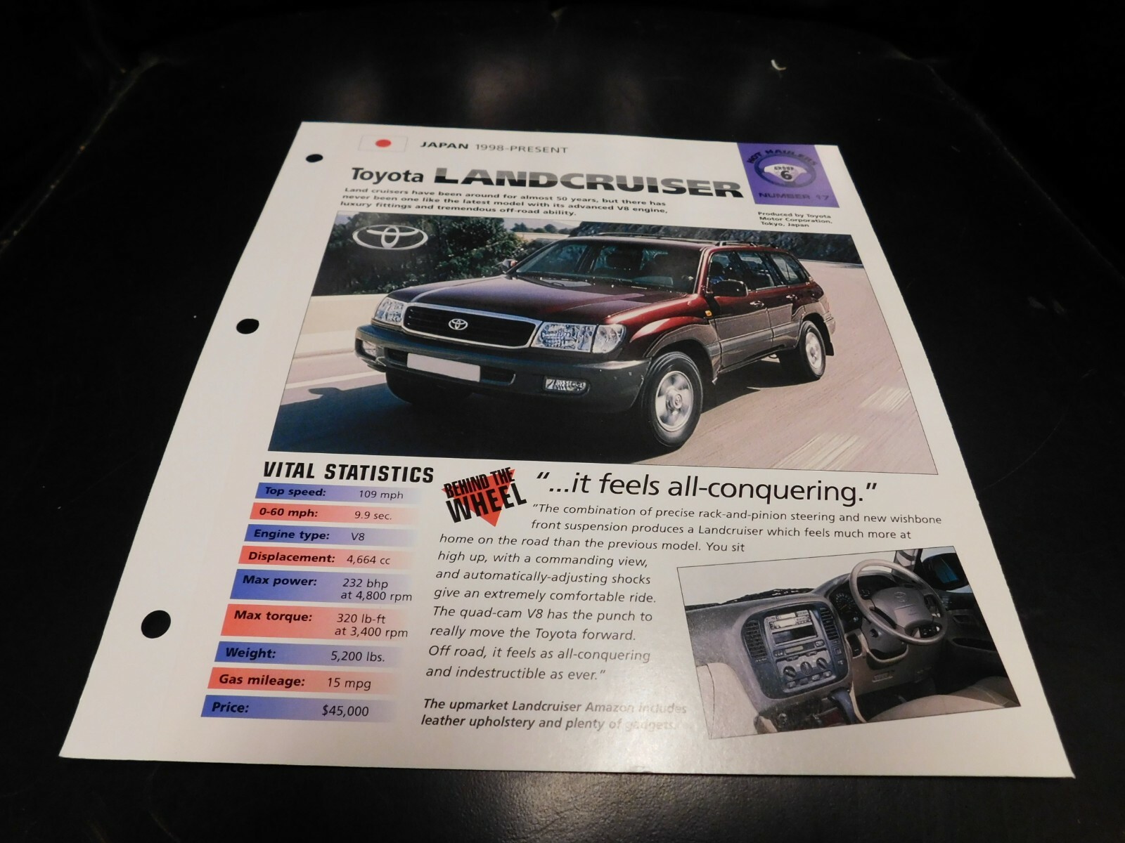 1998+ Toyota Land Cruiser Spec Sheet Brochure Photo Poster