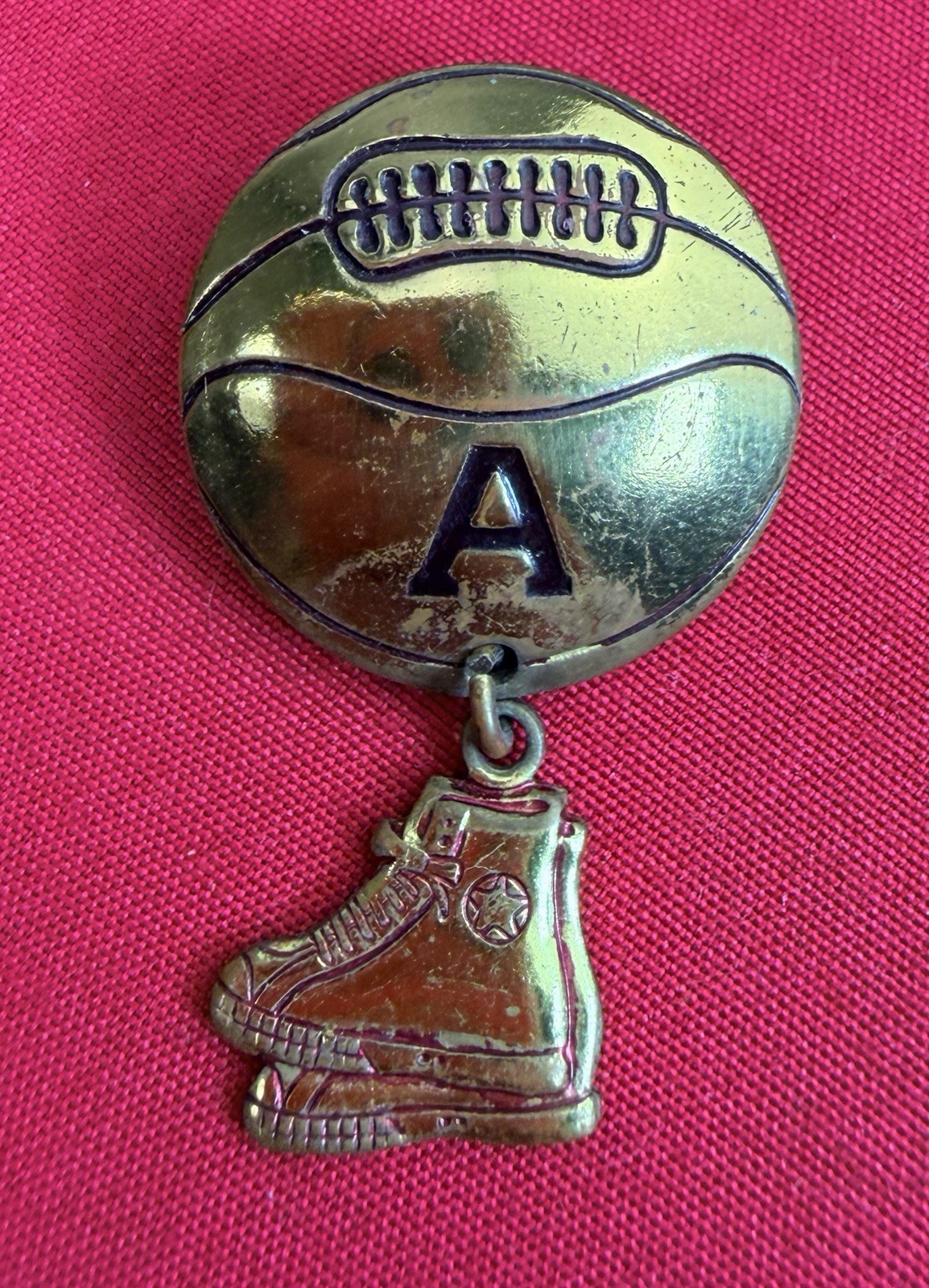 Vtg 1940s Bastian Bros Varsity Basketball Letter A Award Pin High Top Shoes