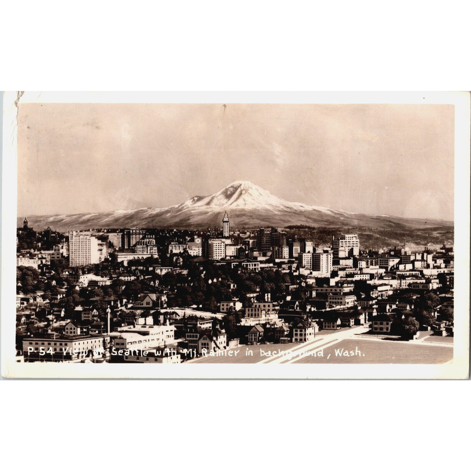 Postcard RPPC View of Seattle Washington with Mt. Rainier Posted 1945 Real Photo