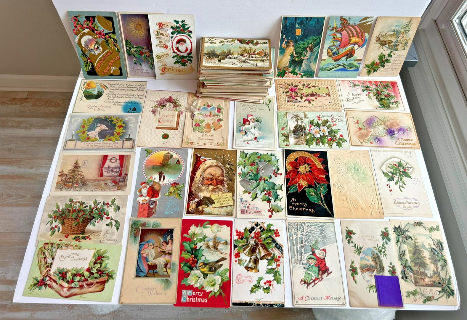 Lot of 190+ Antique Christmas Postcards Santa Children Scenes Airbrush