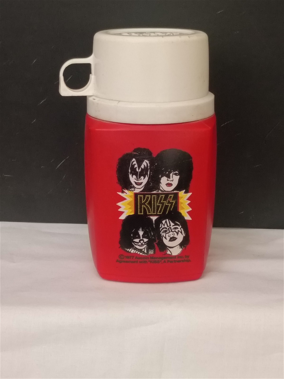 🔥 Vintage 1977 KISS Thermos ✨Aucoin Management 🤘 Rare Rock KISS Memorabilia🎸