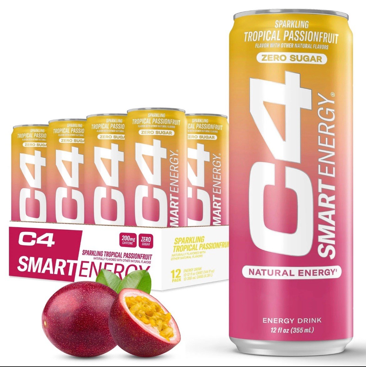 Sparkling C4 Smart Energy Drink Tropical Passion Fruit 12 fl oz New 12 Pack 