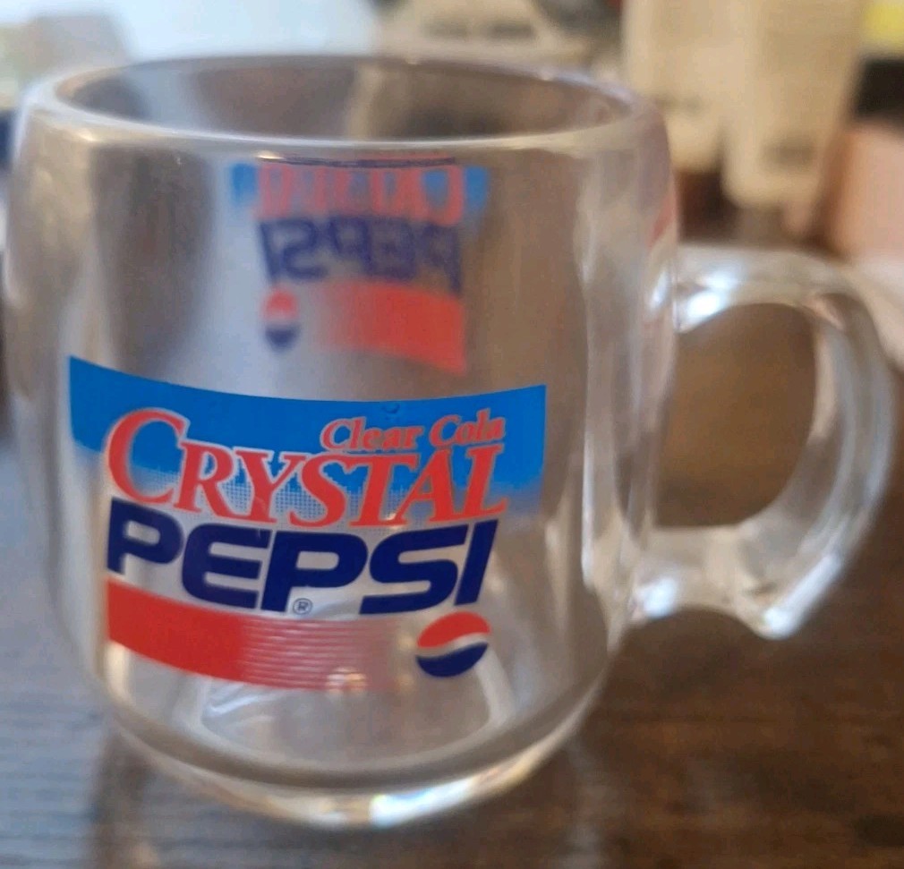 Vintage 1992-1993 Clear Cola Crystal Pepsi Clear Plastic Handled Mug Vintage 1992-1993 Clear Cola Crystal Pepsi Clear Plastic Handled Mug