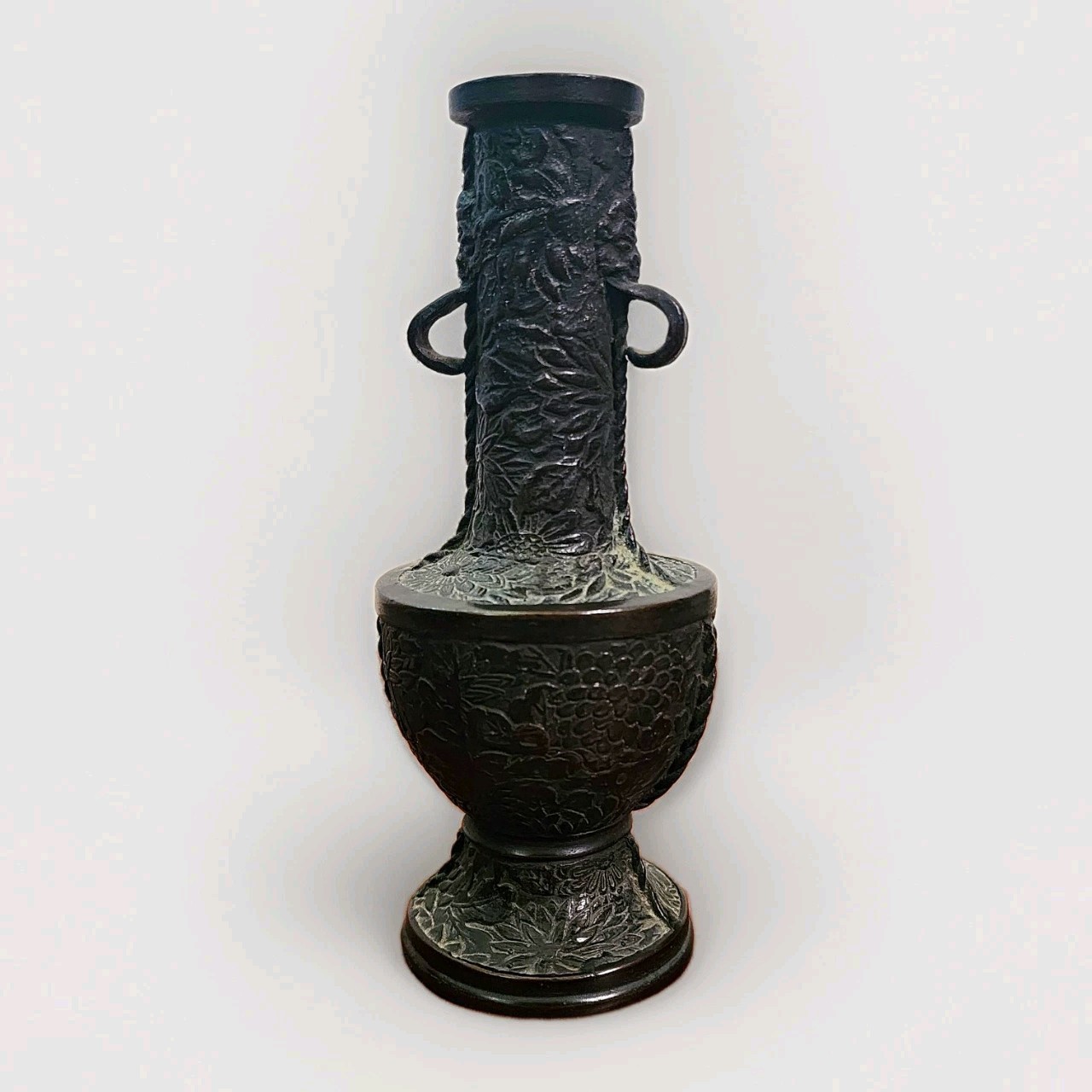 Antique Chinese Bronze Relief Floral Vase 7