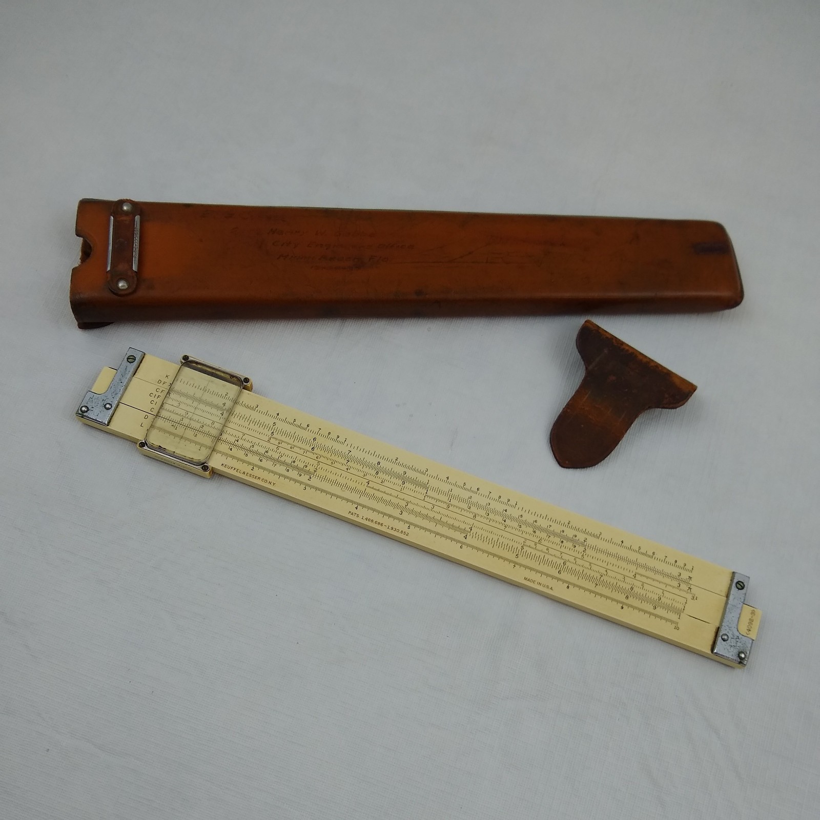 Antique K&E (Keuffel Esser) 4092-3 Slide Rule w/Metal Cursor Bars w Case VIDEO