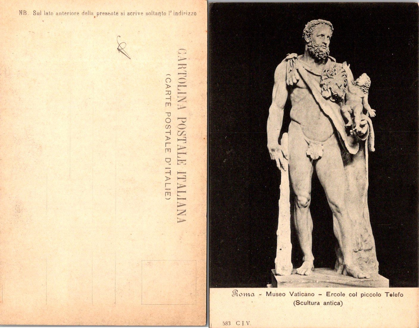 Roma Museo Vaticano Ercole col piccolo Telefo Postcard Italian Unposted Vintage