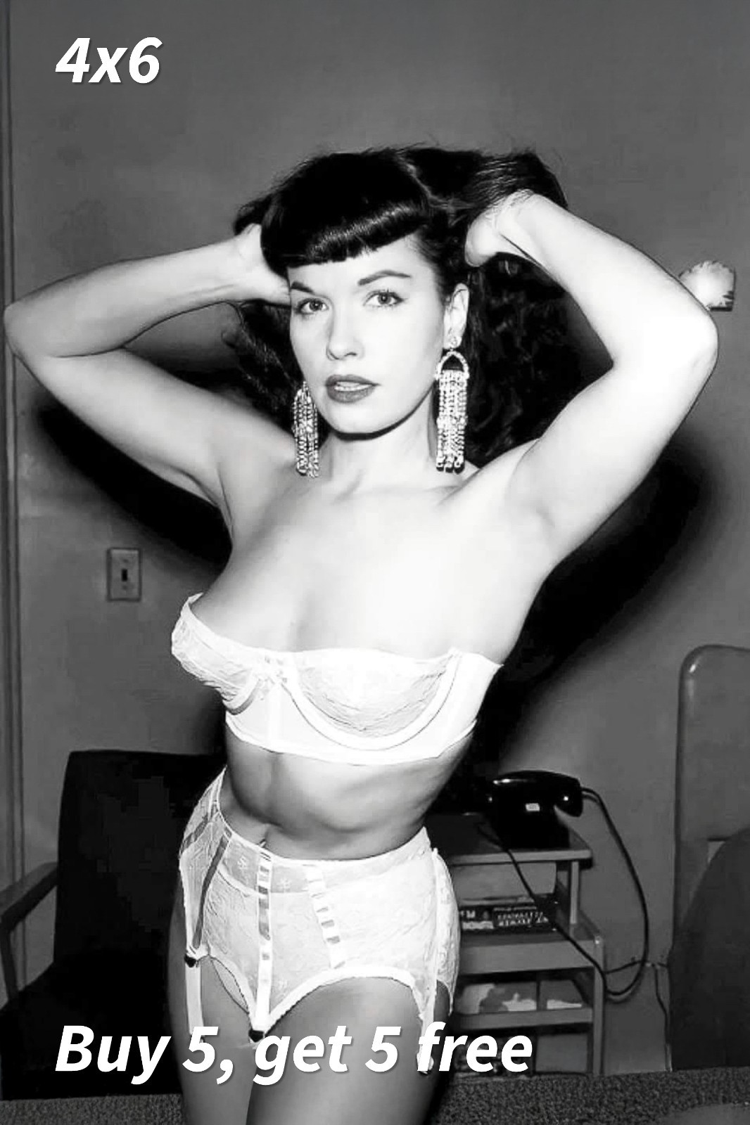 BETTIE PAGE 4x6 Photo Stunning Hollywood Beauty 1950s Legend Reprint Art RP