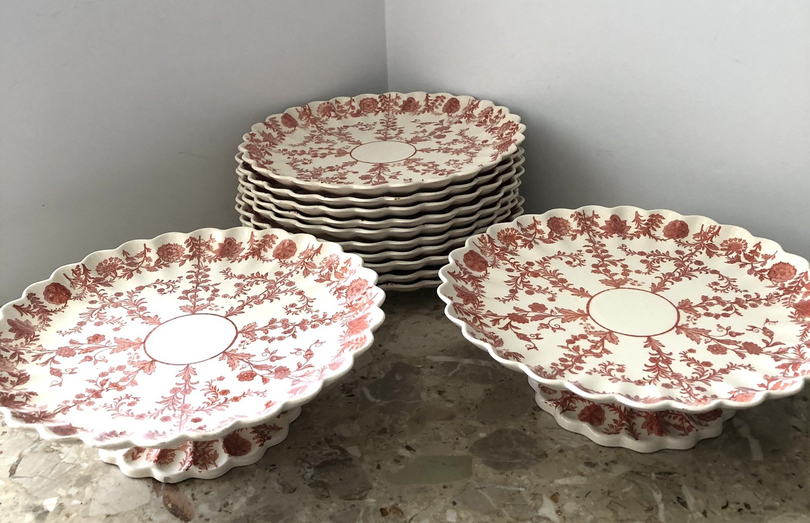 Antique Rare Copeland Delhi Luncheon/Desert Set 10 Plates Two Pedestal Compotes