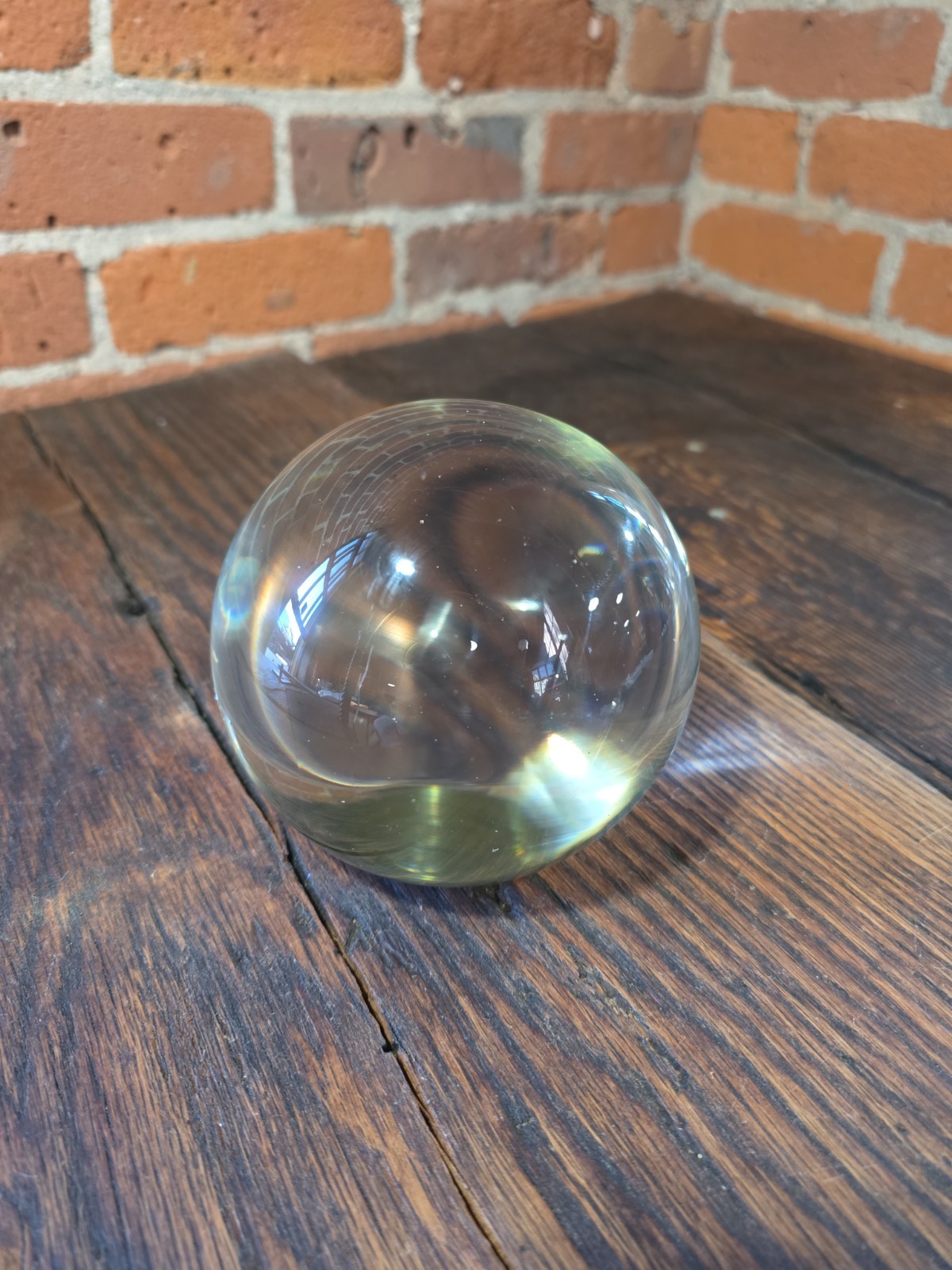 Antique Solid Clear Glass Sphere Gazing Ball 5 Inch