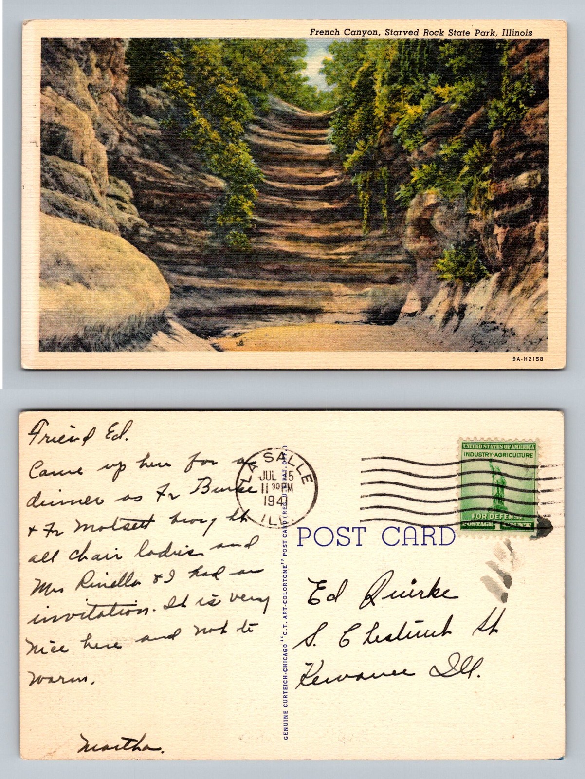 Starved Rock, IL-Illinois, French Canyon Sandstone Cliffs Vintage c1941 Postcard