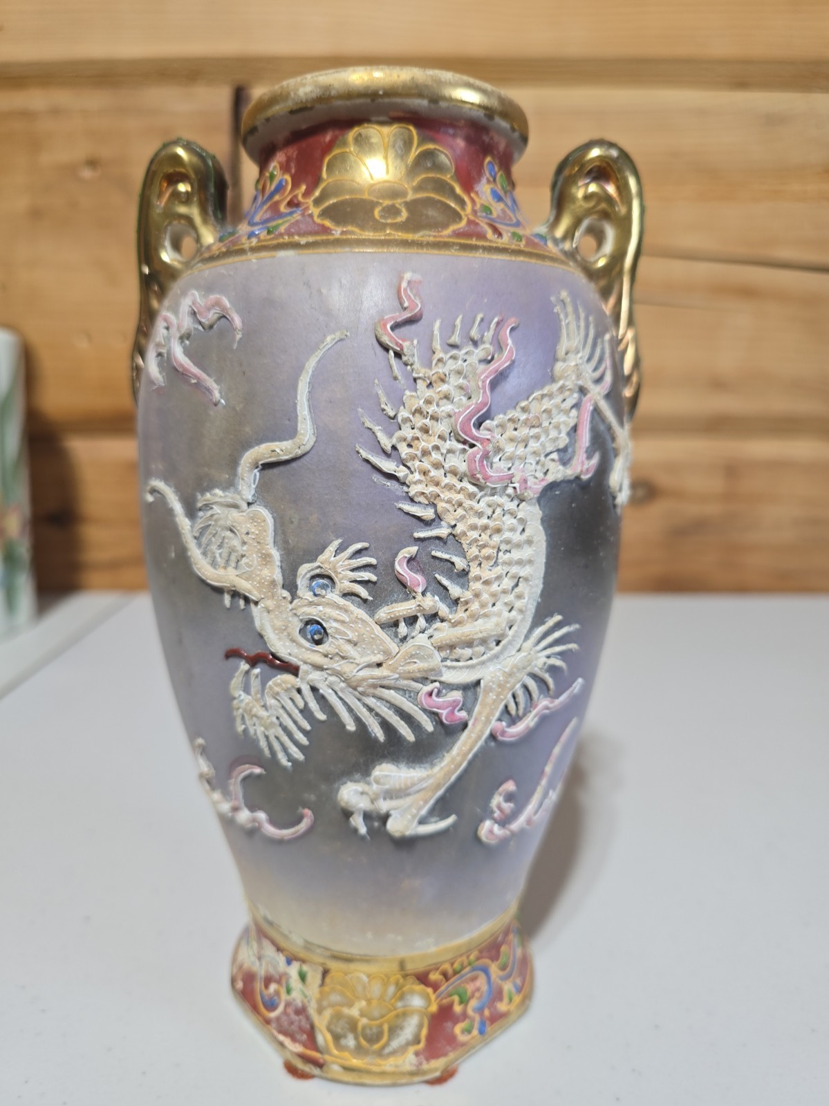 Vintage Post-war Japanese moriage dragonware porcelain vase 