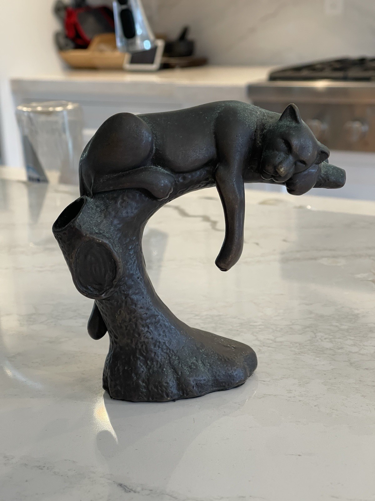 Vintage Panther Cat On Tree Branch LEVENGER Cast Bronze Pen Holder