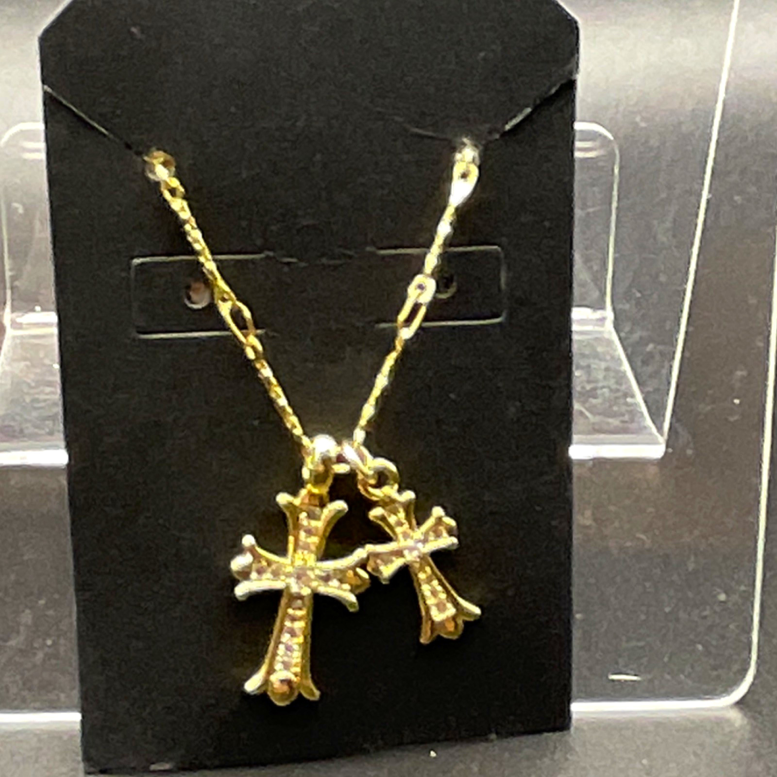 Gold Plated Necklace Double Cross Pendant Necklace Christianity Cross Pendant