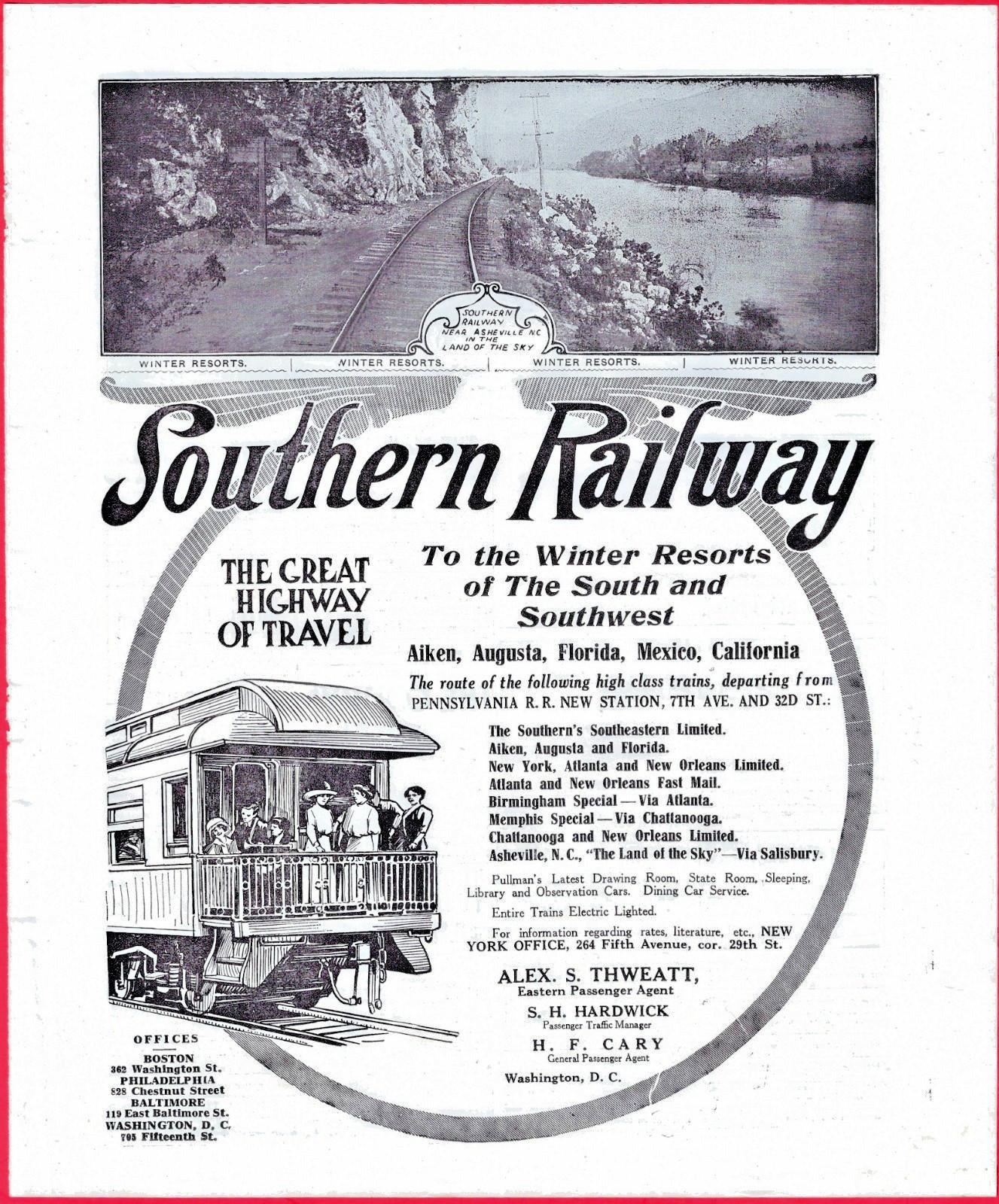 1910 Southern Railway Large Print Ad Asheville NC Land of the Sky Train Caboose