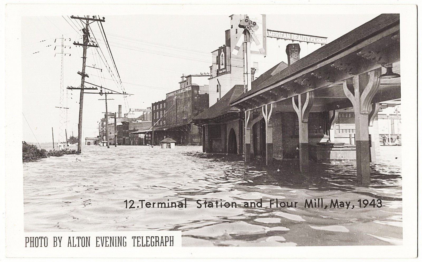 real photo Alton IL - Terminal Station And Four Mill 1943 postcard RPPC