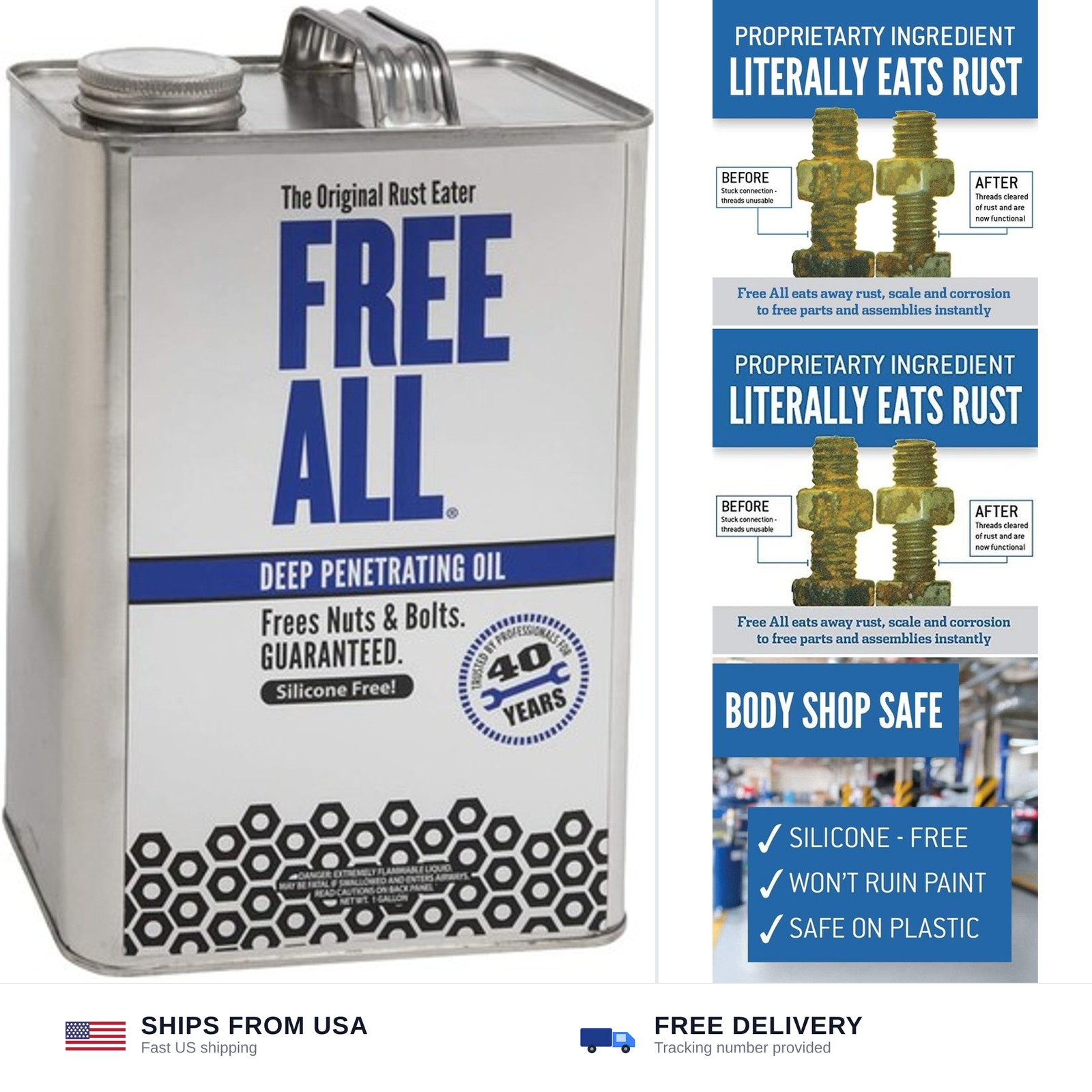 Free All Rust Eater Deep Penetrating Oil, 1 Gallon Can – Loosens Rusted Bolts...