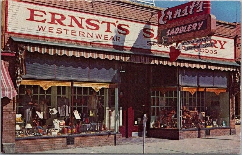SHERIDAN, Wyoming Postcard ERNST'S SADDLERY Western Wear Store c1960s Unused
