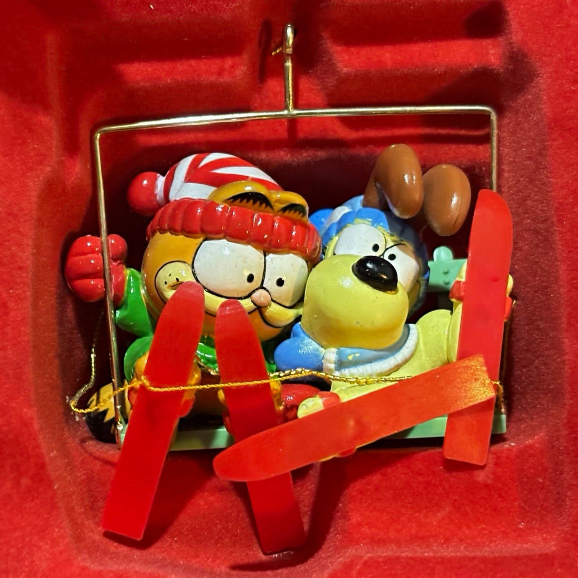 Enesco Garfield Christmas Ornaments:“Cuts The Ice 1981” & “Ski Lift 1978”w/ Odie