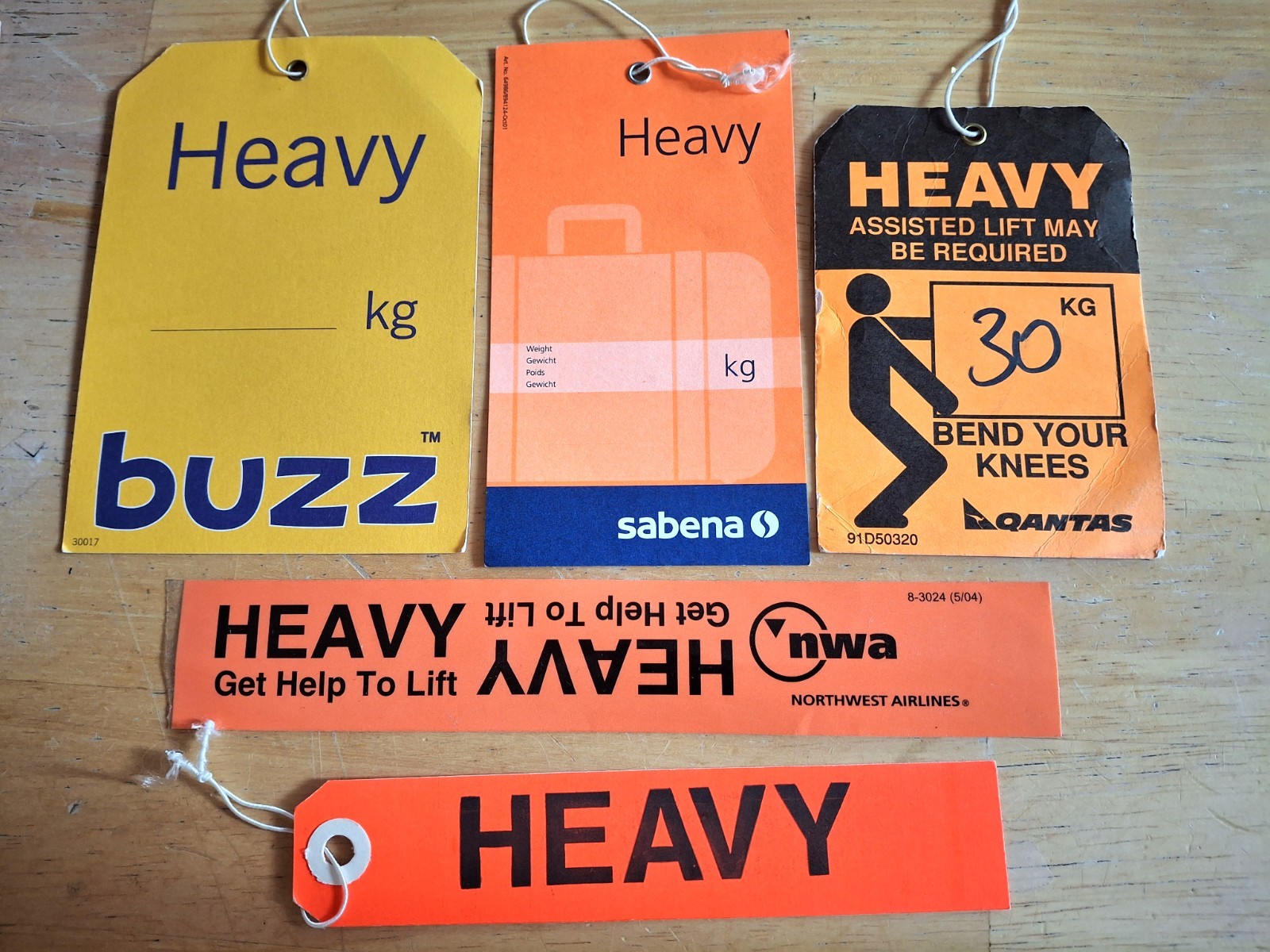 Northwest Airlines QANTAS BUZZ SABENA Heavy Baggage Luggage Tags