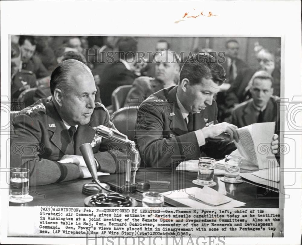 1960 Press Photo Generals Thomas Power & Bernard Schriever testify in Washington