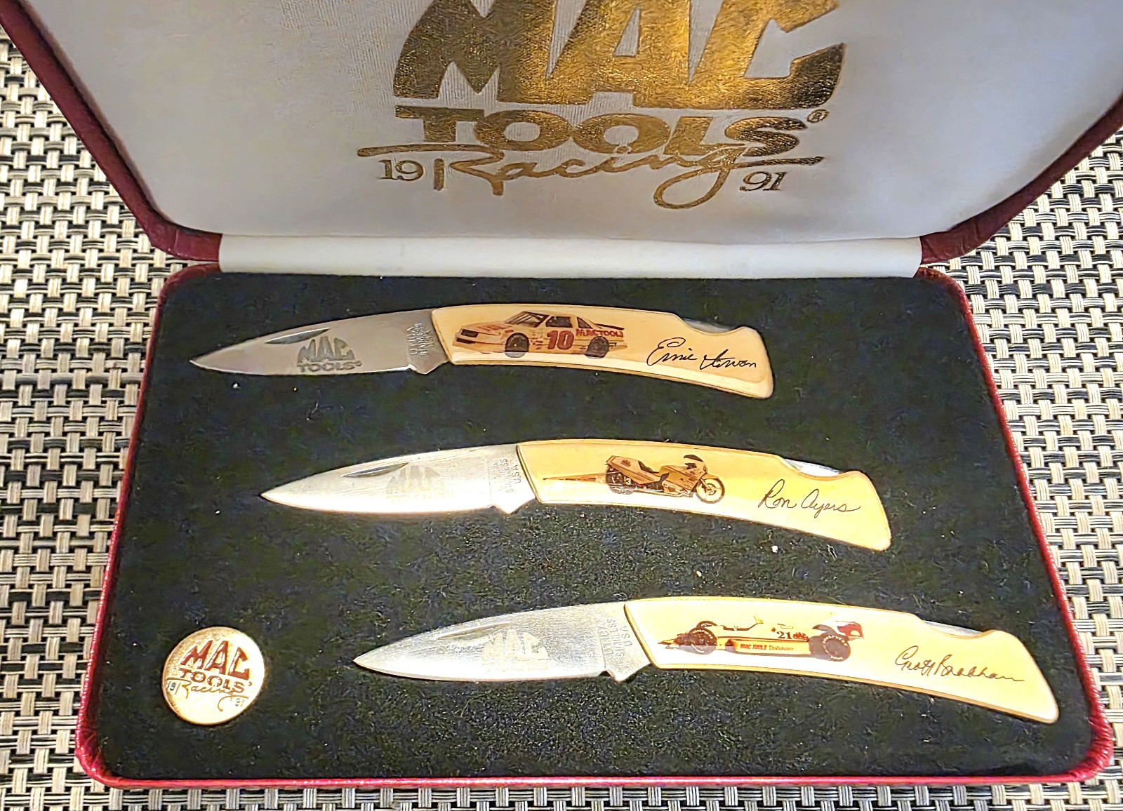 MAC Tools  1991 Racing– 3-Piece Utica Collector’s Knife Set w-Display Case  USA