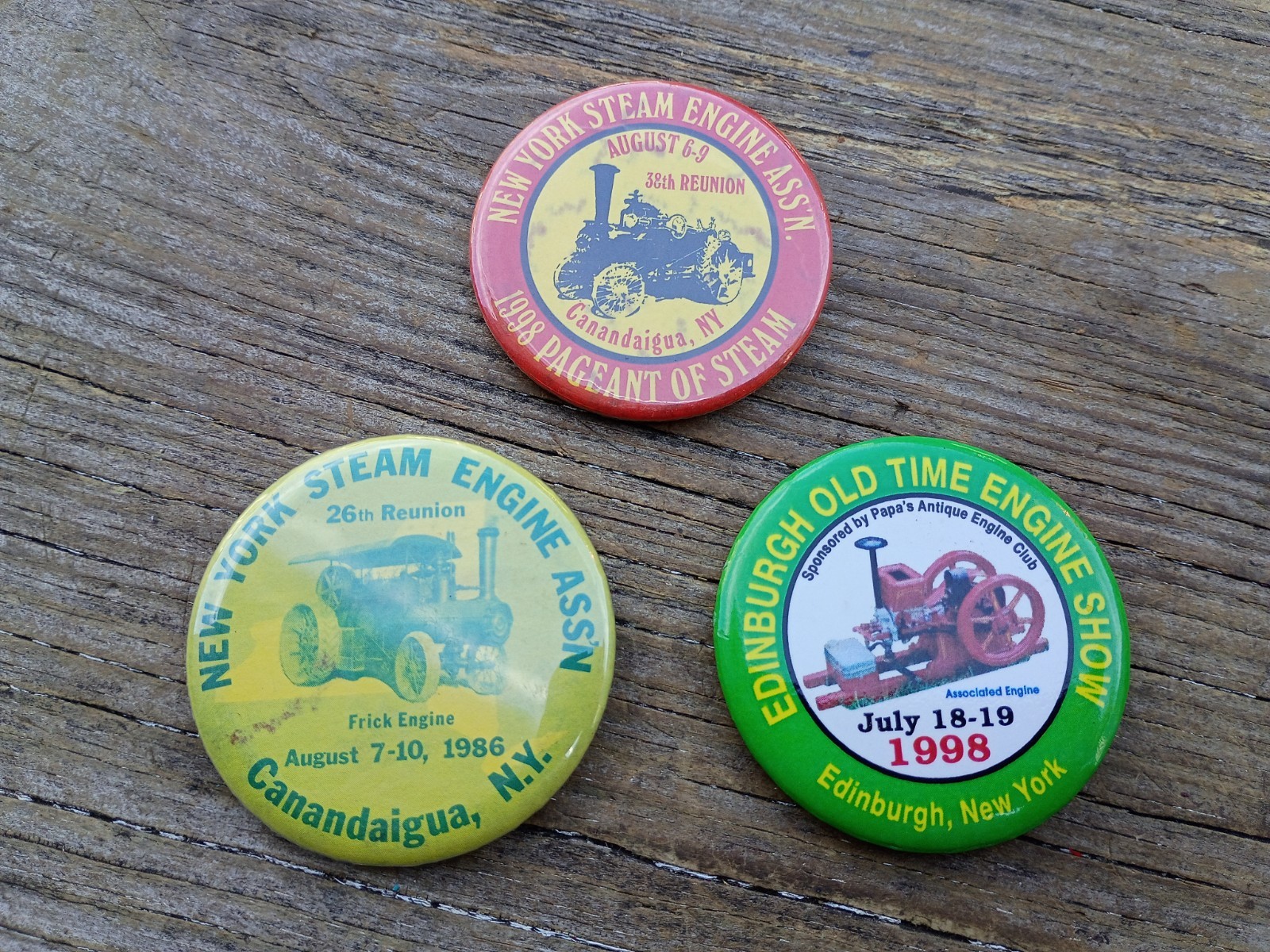 Lot Of 3 Vintage Steam Engine Show Pin Backs New York Hit Miss Engine