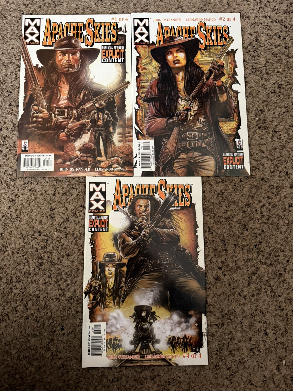 Apache Skies #1 #2 #4 Marvel MAX 2002 John Ostrander 3 Issue Lot Missing #3 Apache Skies #1 #2 #4 Marvel MAX 2002 John Ostrander 3 Issue Lot Missing #3