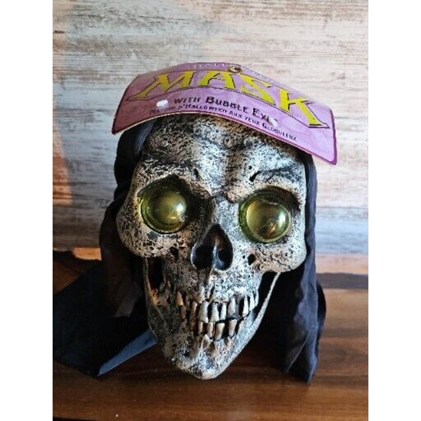 1998 Paper Magic Group Halloween Mask Skeleton Scary with Bubble Eyes Hood NOS 