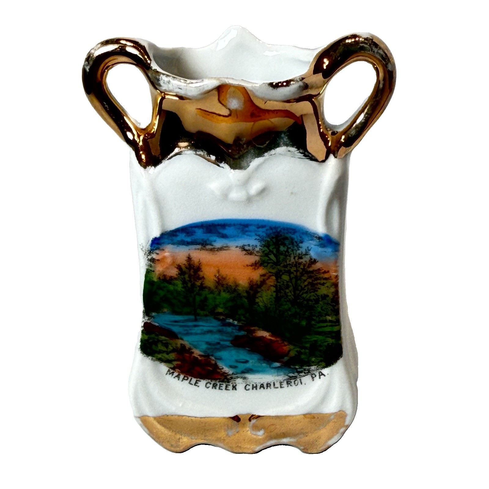CHARLEROI PA Pennsylvania Antique MAPLE CREEK Souvenir TRINKET VASE