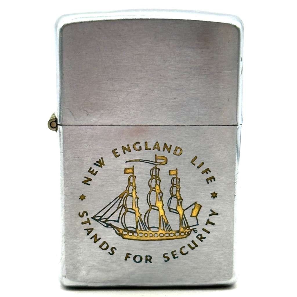 1957 Zippo New England Life Insurance Sailing Ship Chrome Windproof Lighter USA