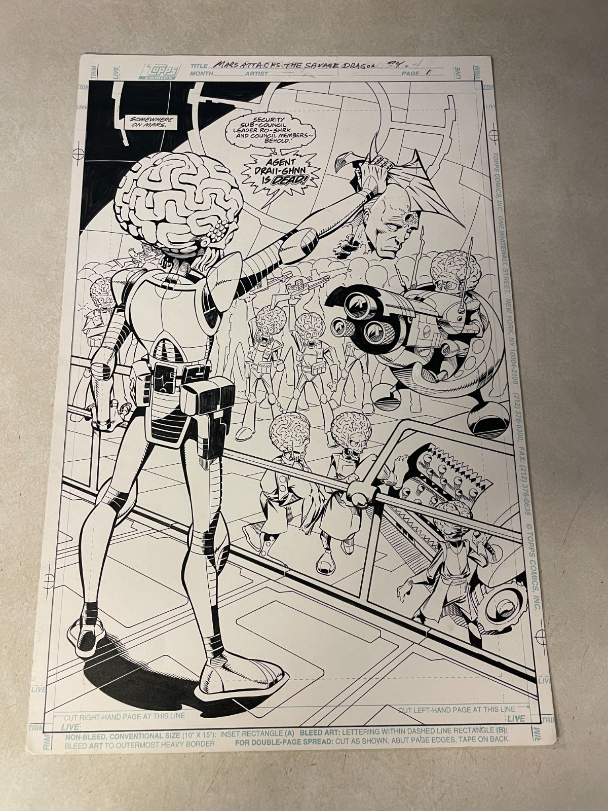 MARS ATTACKS SAVAGE DRAGON #4 ORIGINAL COMIC ART stunning SPLASH DECAPITATION