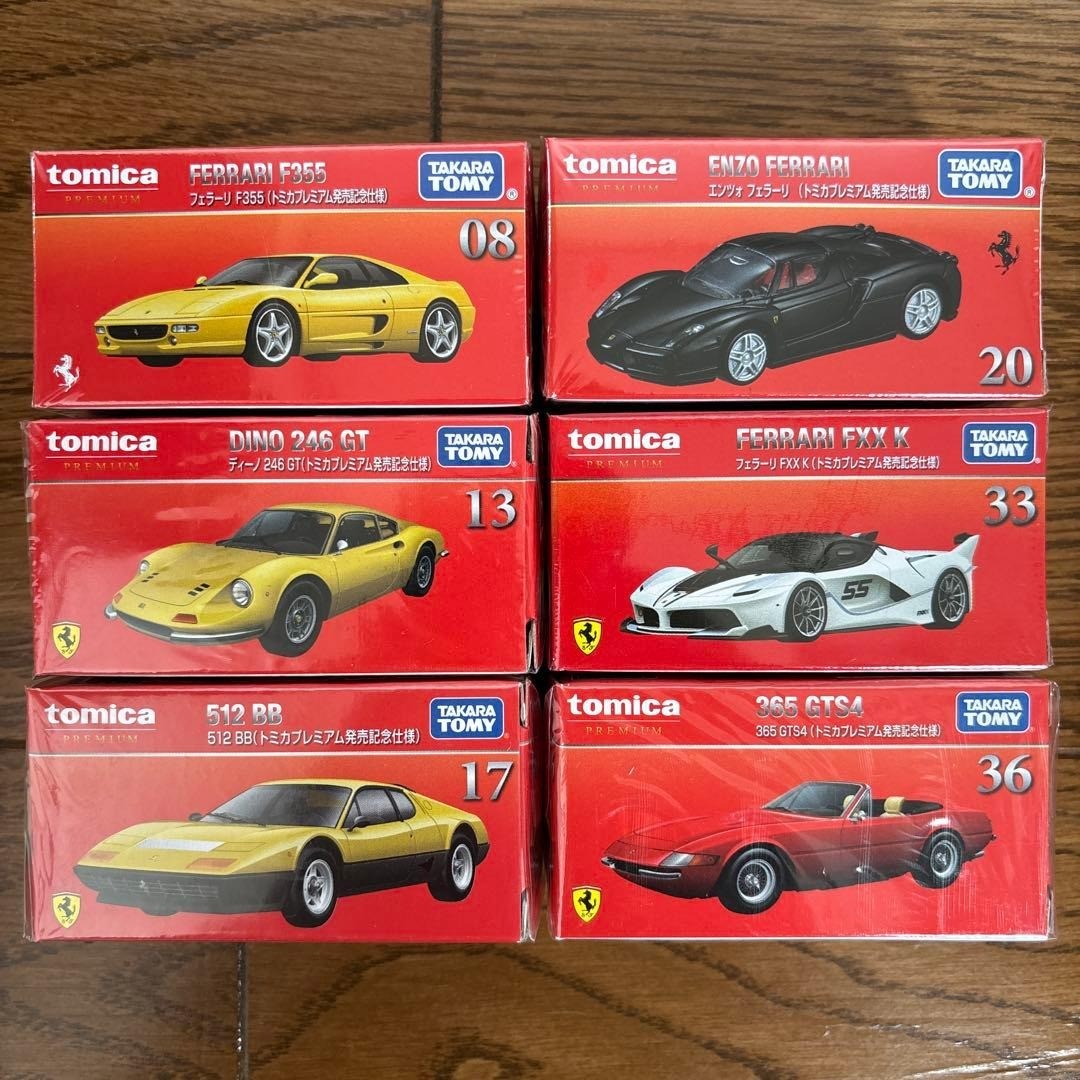 Tomica Premium Ferrari 6-Car Set Limited Release Commemorative Models