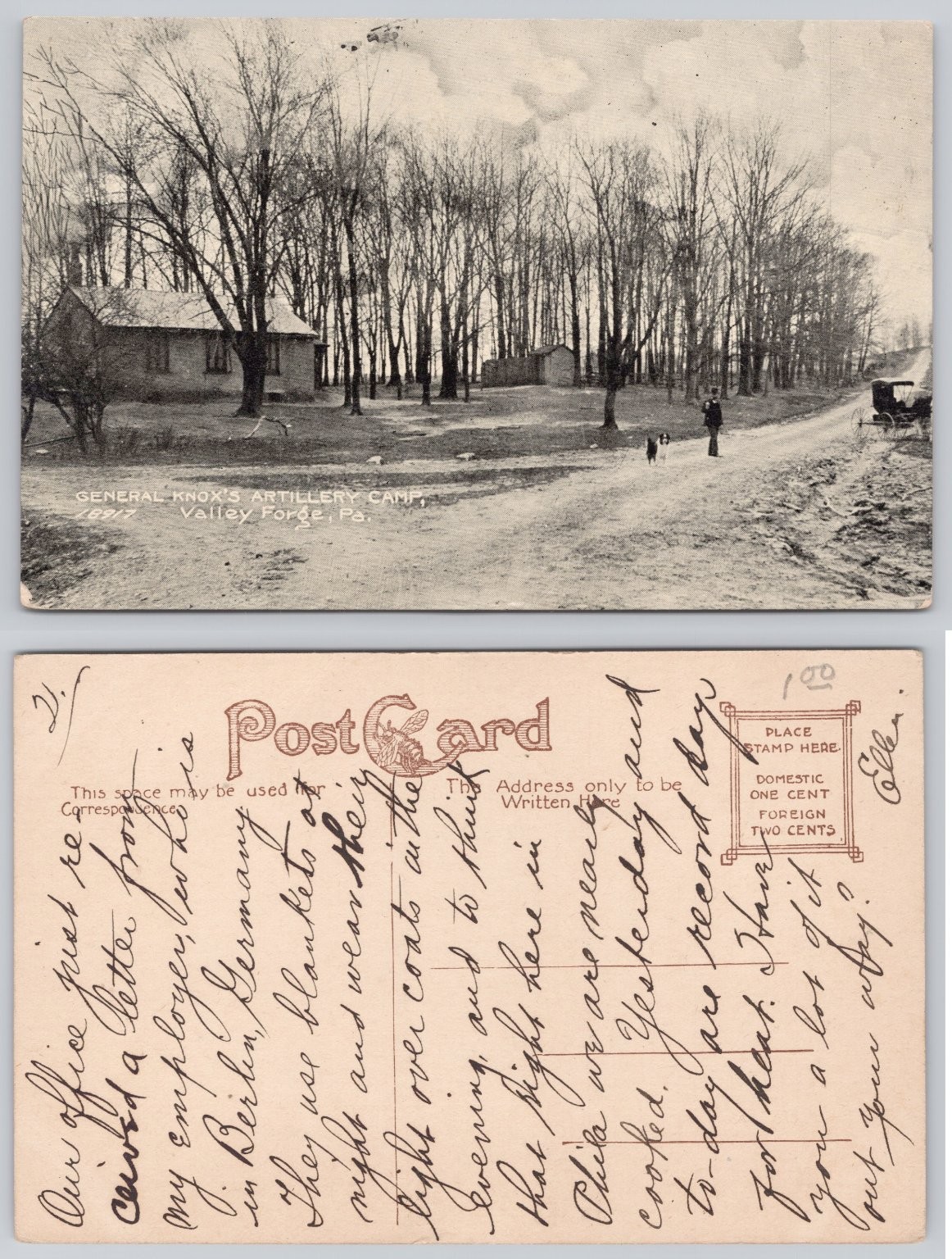 Valley Forge PA General Knox\'s Artillery Camp c1910 Man Dog Carriage Cabin
