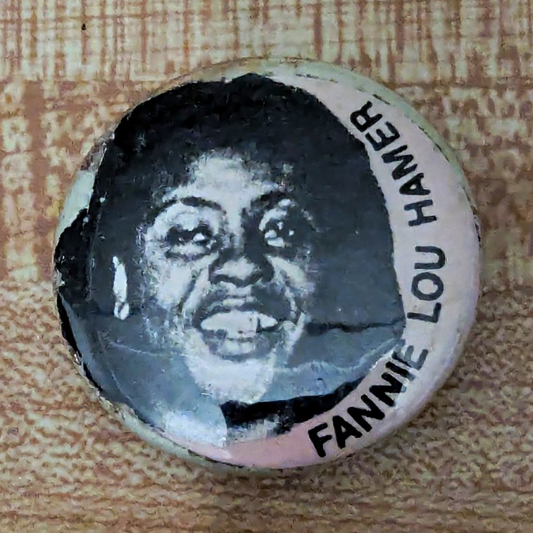 Fannie Lou Hamer Black & White Portrait Civil Rights Campaign Pinback Button Vtg