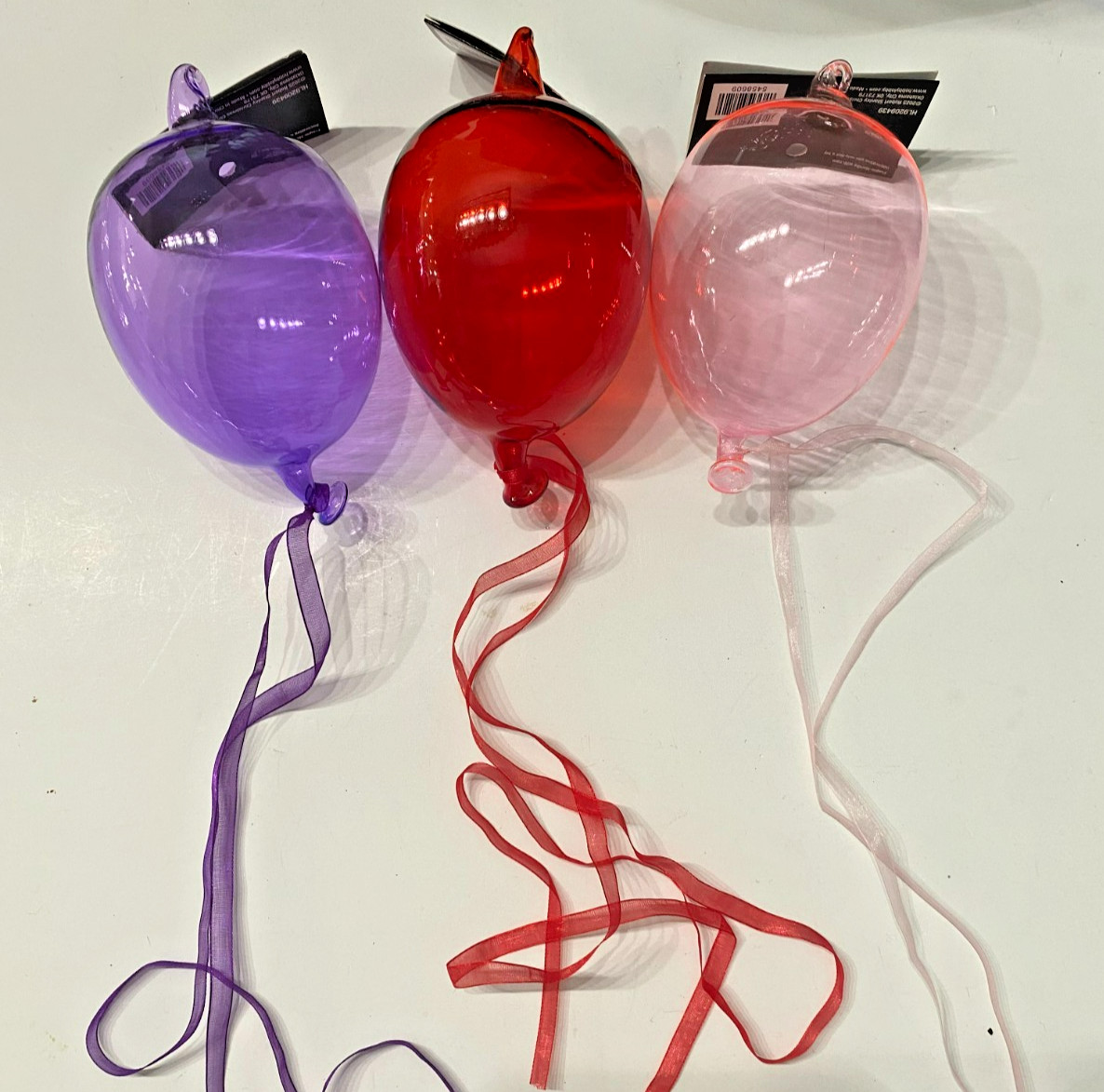 NEW ROBERT STANLEY BALLOON GLASS ORNAMENTS PURPLE PINK RED SET OF 3 