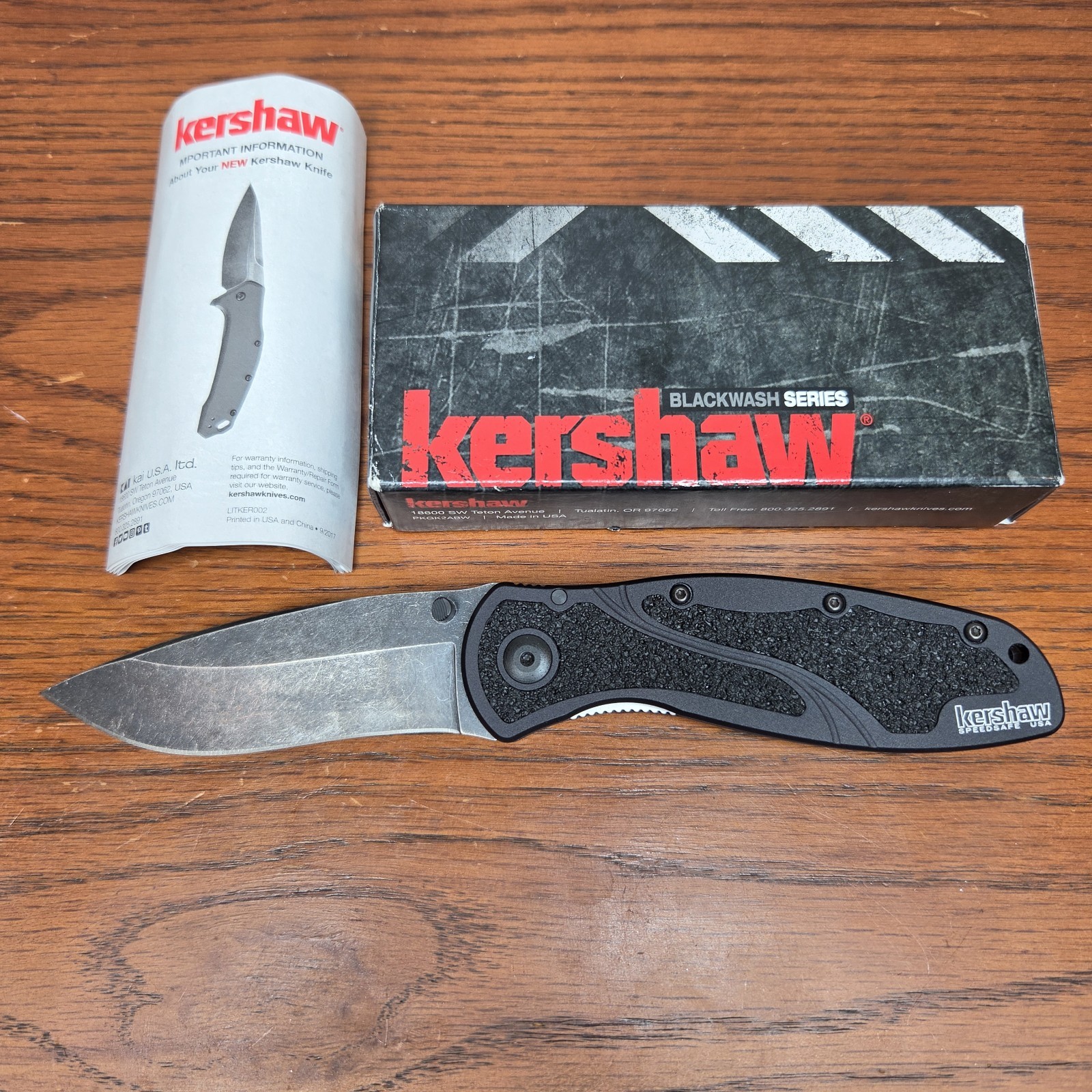 Kershaw Blur Folding Knife Ken Onion 1670BW Black Wash Assisted Open Made In USA Kershaw Blur Folding Knife Ken Onion 1670BW Black Wash Assisted Open Made In USA