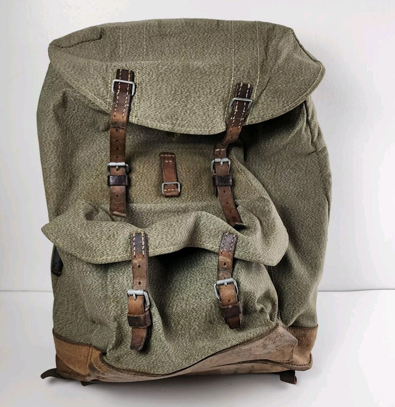 Swiss Army Sattler Backpack Salt and Pepper Military Leather Canvas 1964 Vintage