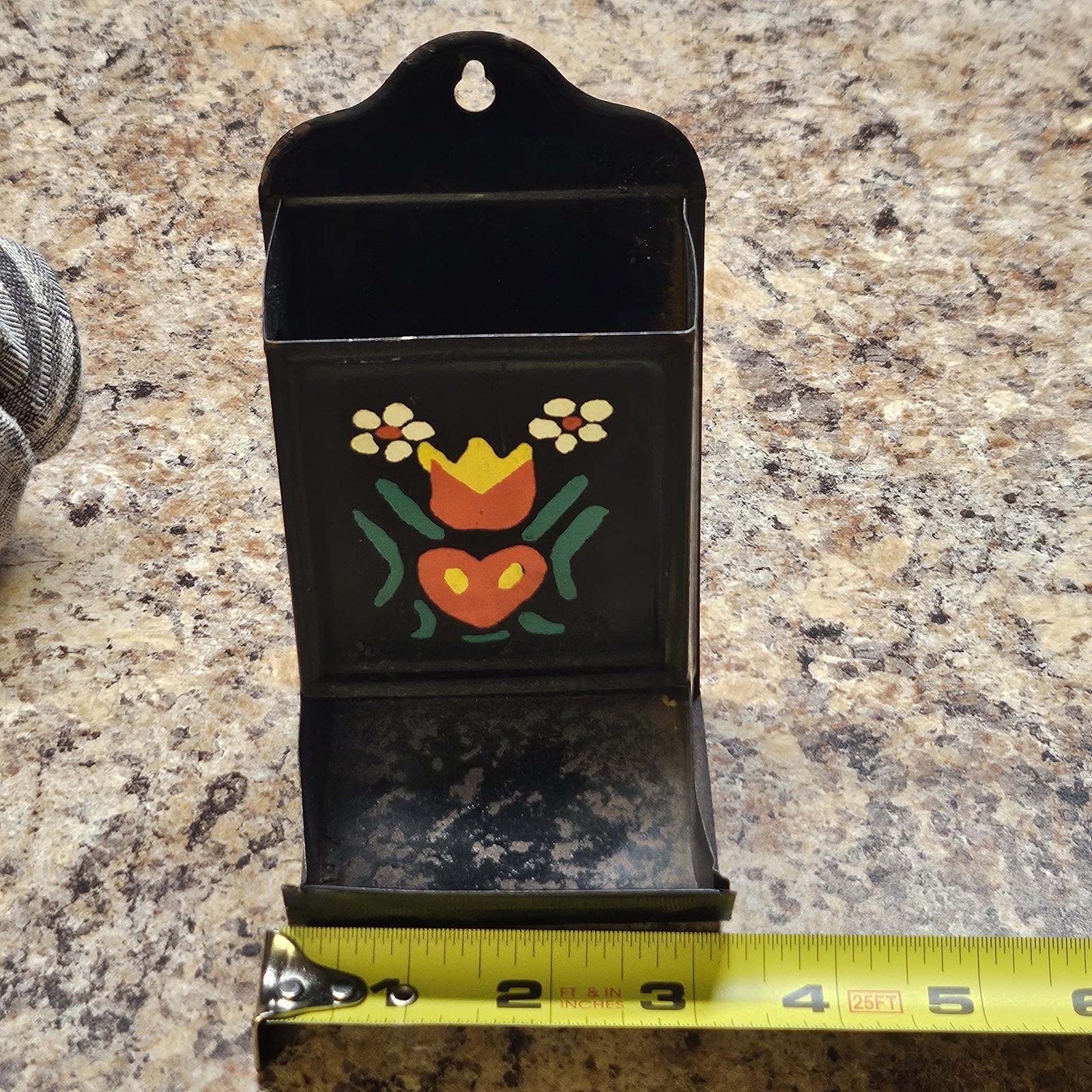 Vintage Metal Wall Mount Match Stick Holder Tin  Matchbox Farm Handpainted