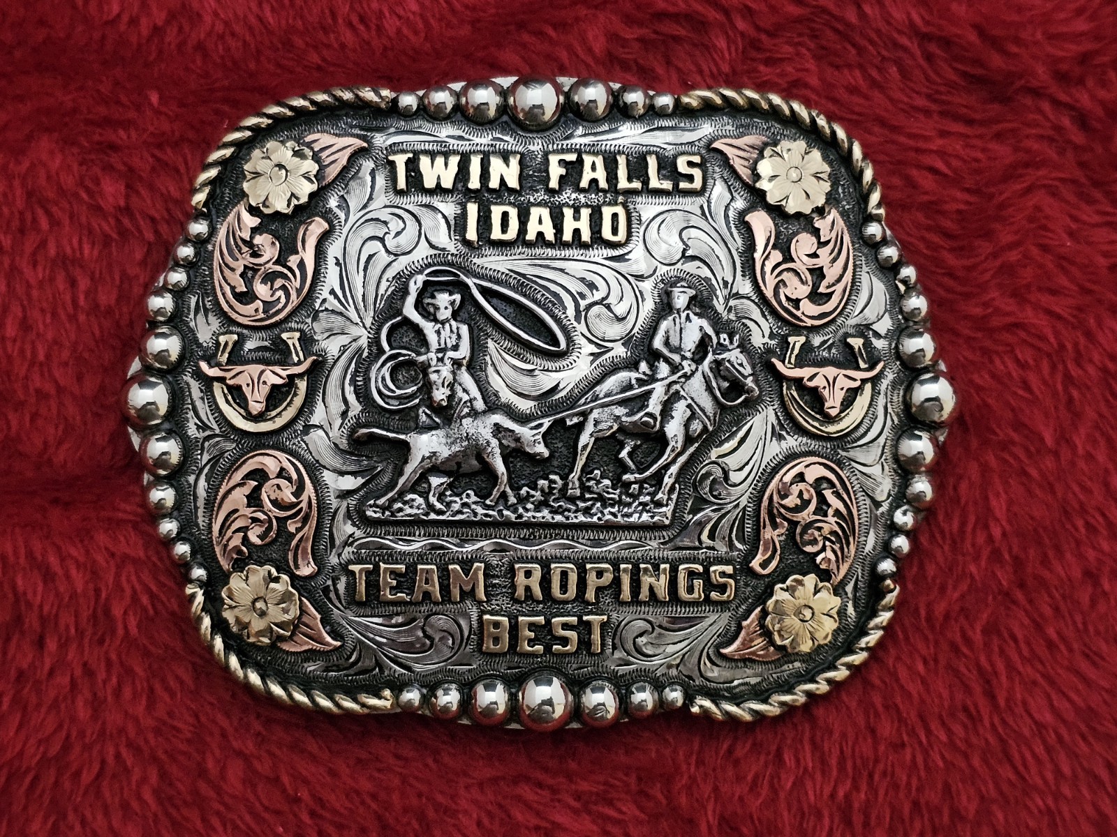 Team Roping Rodeo Champion☆X~TREME☆TROPHY BUCKLE☆Twin Falls Idaho☆Rare☆238