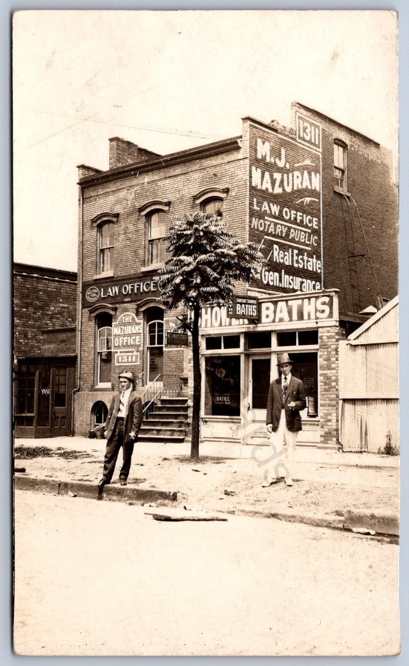 K46/ Cleveland Ohio RPPC Postcard c1910 M.J. Mazuran Law Office Murder 390
